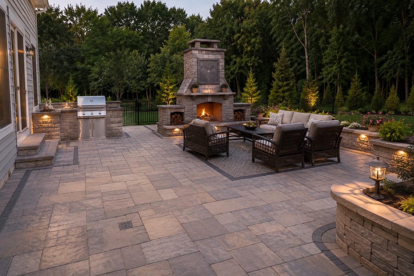 Finished backyard paver patio by JC Pavers in Jacksonville